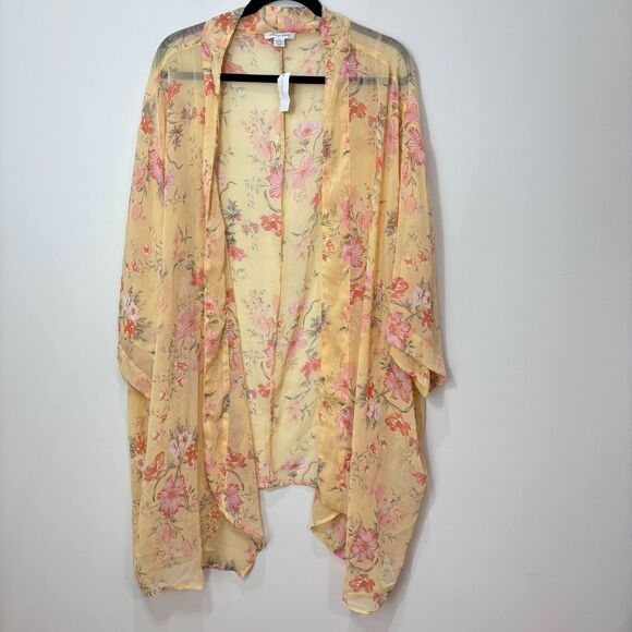 American Eagle NWT Women Floral Kimono Yellow OS Flowy Lightweight Boho Sheer - Picture 2 of 10